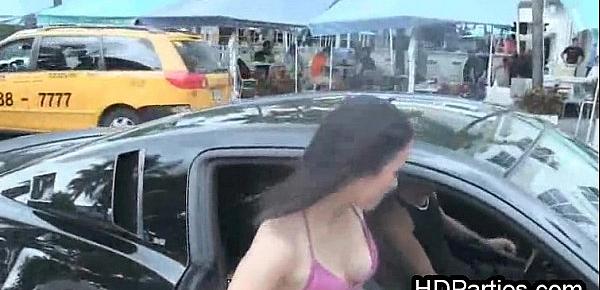  Bikini car wash babes sucking dick